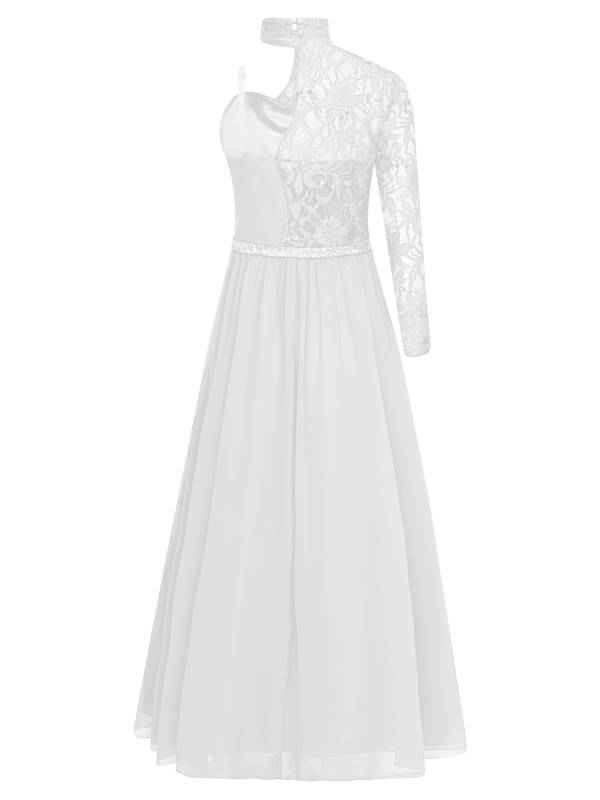 Kid Girls One Sleeve Sequins Lace Chiffon Flower Girls Dress thumb