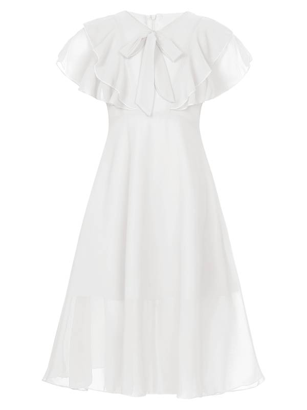 Kids Girls Short Sleeve V Neck Ruffle Chiffon A-line Dress thumb