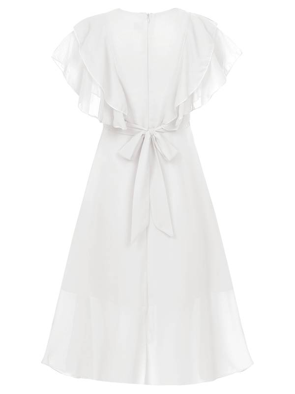 Kids Girls Short Sleeve V Neck Ruffle Chiffon A-line Dress thumb