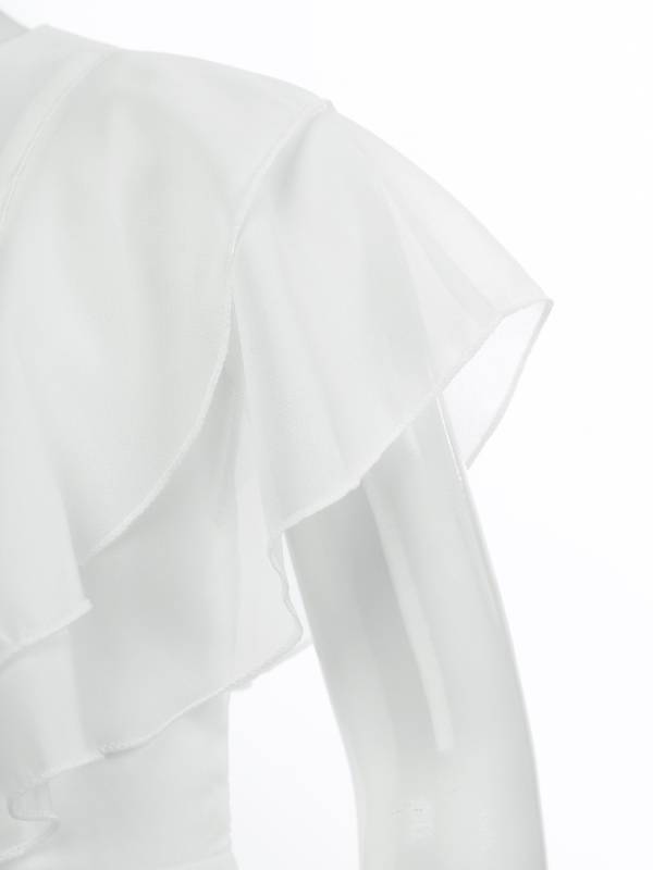 Kids Girls Short Sleeve V Neck Ruffle Chiffon A-line Dress thumb