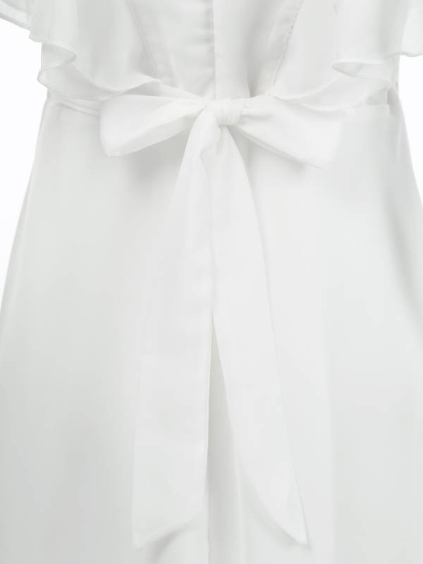 Kids Girls Short Sleeve V Neck Ruffle Chiffon A-line Dress thumb