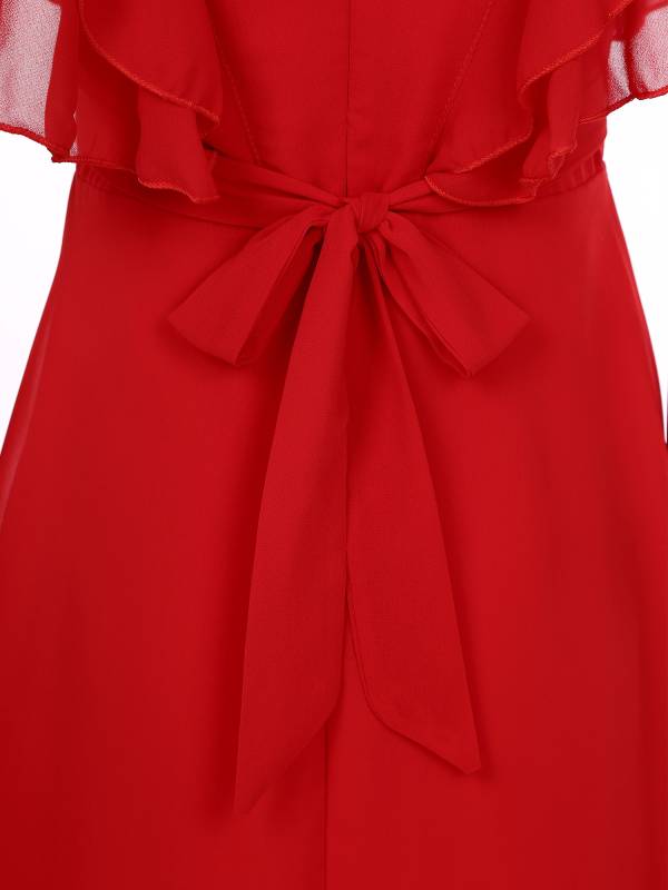 Kids Girls Short Sleeve V Neck Ruffle Chiffon A-line Dress thumb