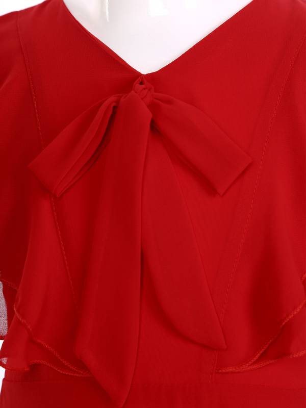 Kids Girls Short Sleeve V Neck Ruffle Chiffon A-line Dress thumb