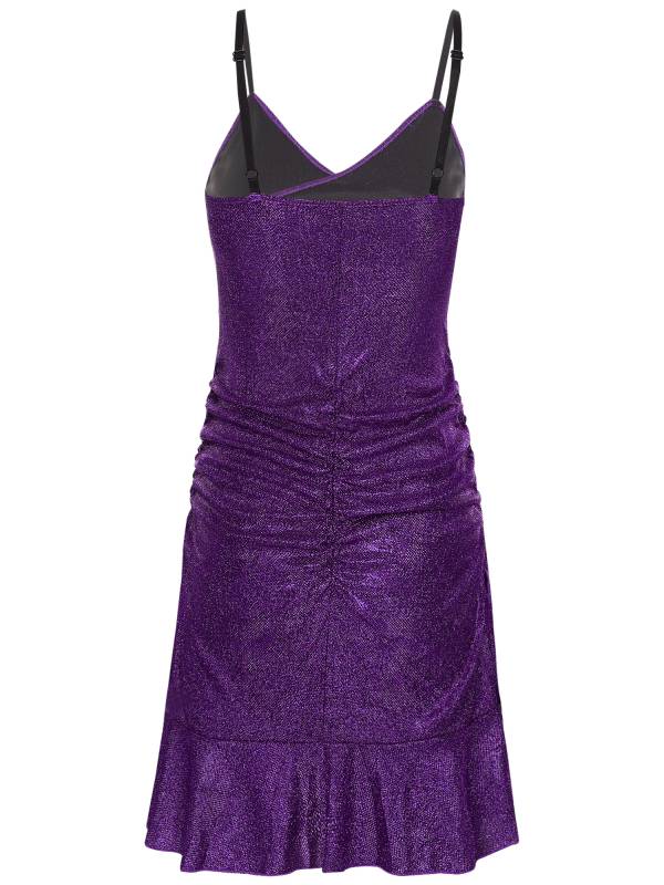 Women Sleeveless V Neck Glittery Ruffled Cocktail Dress thumb