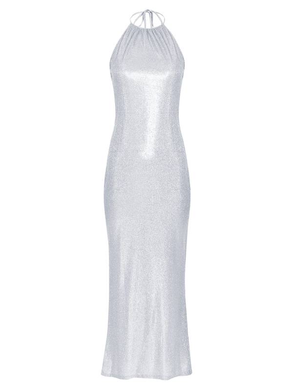 Women Sleeveless Halter Neck Glittery Bodycon Dress for Evening Party thumb