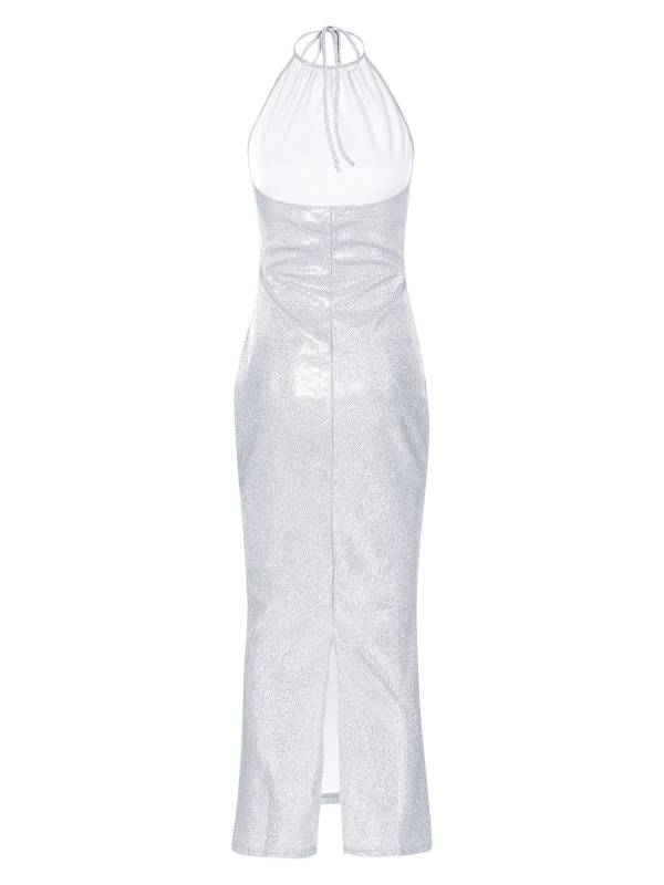 Women Sleeveless Halter Neck Glittery Bodycon Dress for Evening Party thumb
