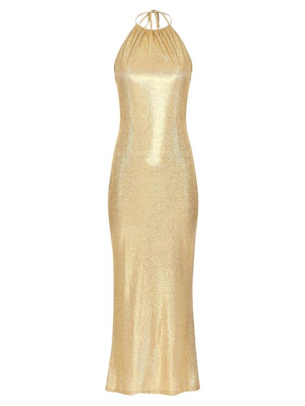 Women Sleeveless Halter Neck Glittery Bodycon Dress for Evening Party thumb