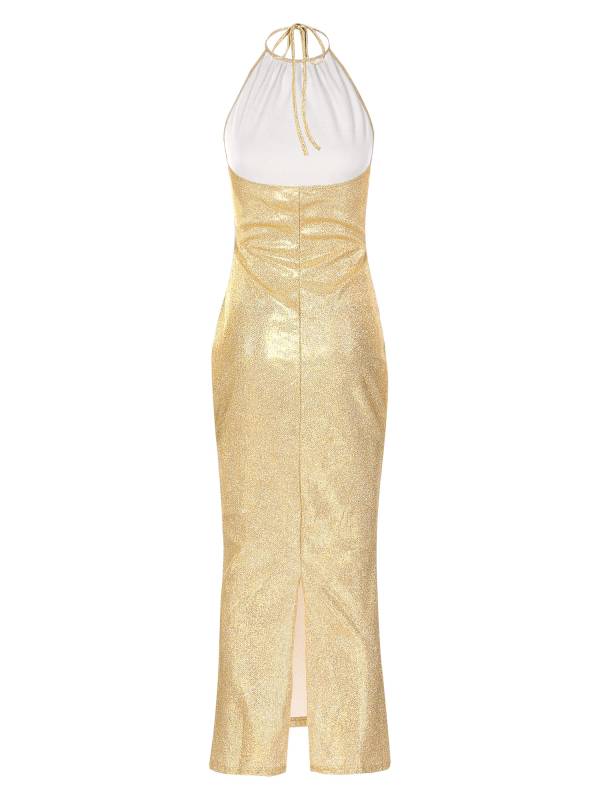 Women Sleeveless Halter Neck Glittery Bodycon Dress for Evening Party thumb