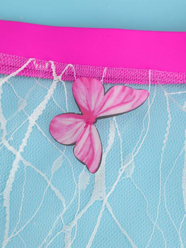 Girls 3pcs Criss Cross Wrap Bikini Set with See Through Butterfly Skirt Swimsuit thumb