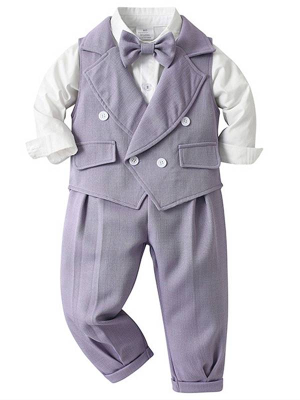 Baby/Toddler Boys 3pcs Long Sleeve Lapel Shirt and Vest Pants Formal Suit thumb