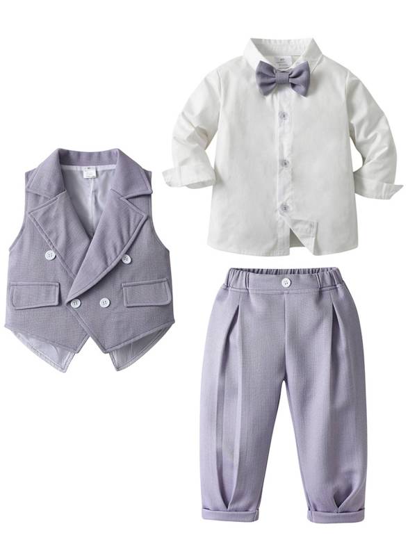 Baby/Toddler Boys 3pcs Long Sleeve Lapel Shirt and Vest Pants Formal Suit thumb