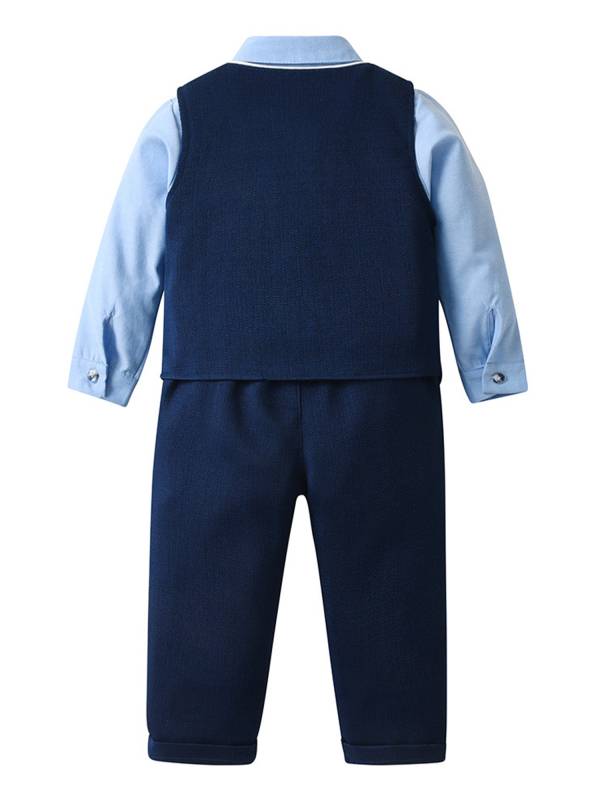 Baby/Toddler Boys Long Sleeve Bowknot Shirts and Vest with Pants Formal Suit thumb