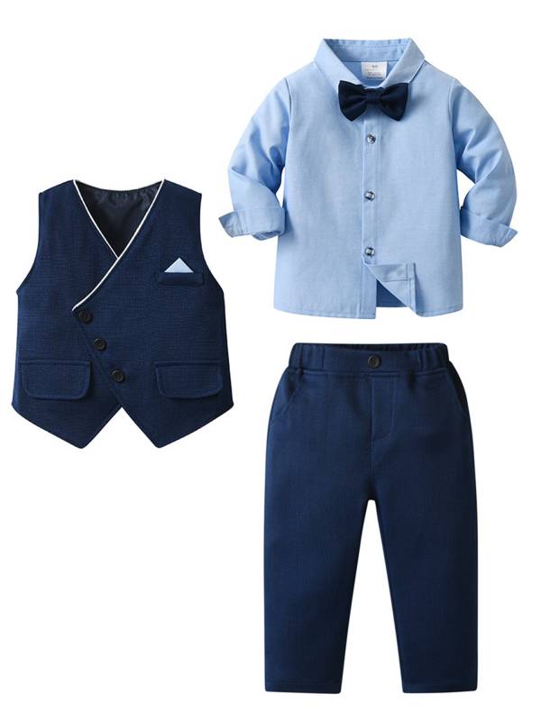 Baby/Toddler Boys Long Sleeve Bowknot Shirts and Vest with Pants Formal Suit thumb