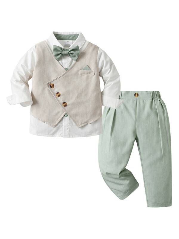 Baby/Toddler Boys Long Sleeve Bowknot Shirts and Vest with Pants Formal Suit thumb