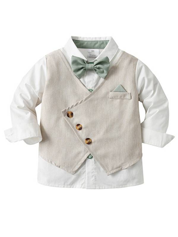 Baby/Toddler Boys Long Sleeve Bowknot Shirts and Vest with Pants Formal Suit thumb