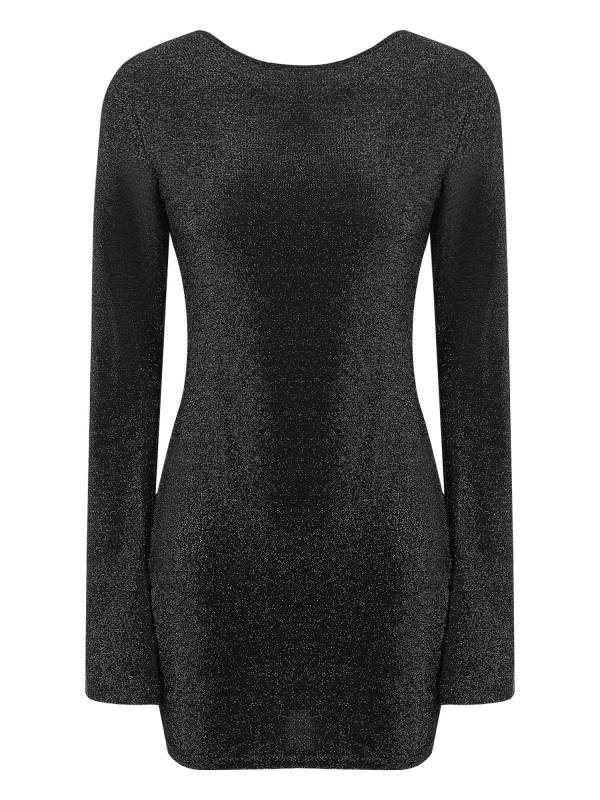 Women Long Sleeve Glittery Backless Self-tied Bodycon Mini Dress for Cocktail thumb