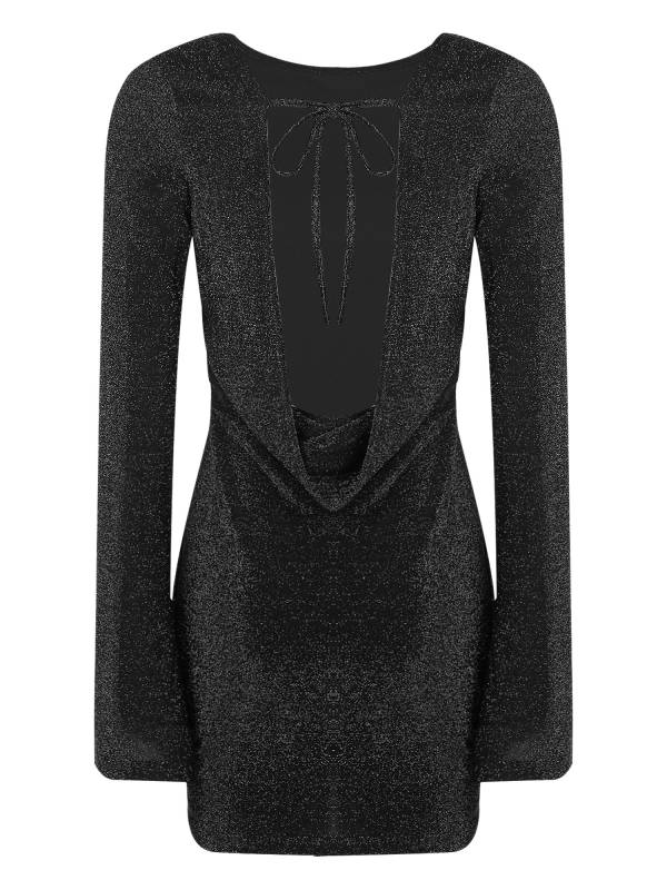 Women Long Sleeve Glittery Backless Self-tied Bodycon Mini Dress for Cocktail thumb