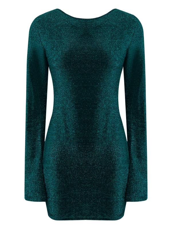Women Long Sleeve Glittery Backless Self-tied Bodycon Mini Dress for Cocktail thumb