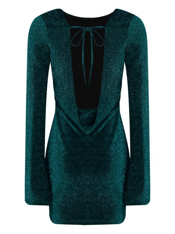 Women Long Sleeve Glittery Backless Self-tied Bodycon Mini Dress for Cocktail thumb