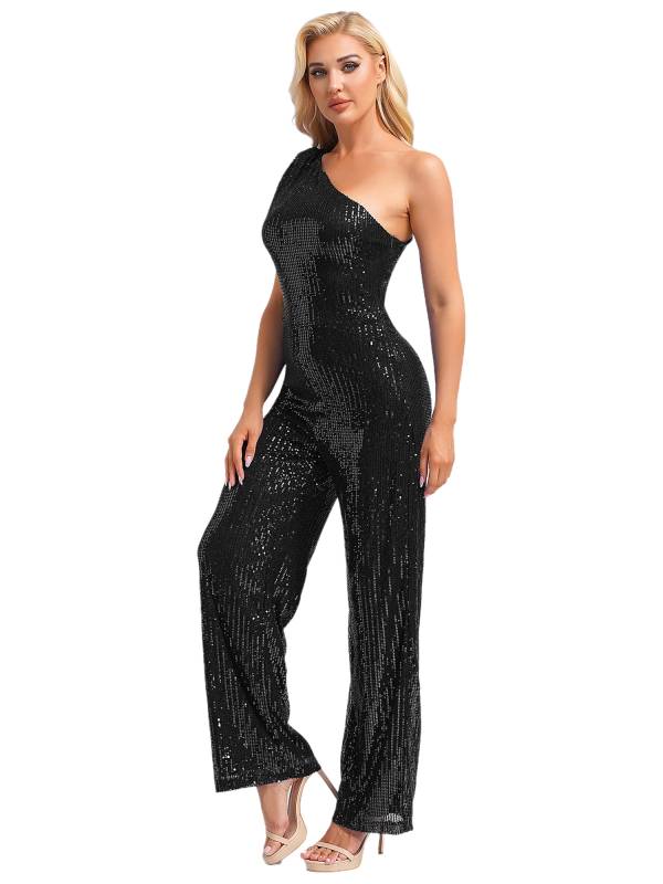 Women One Shoulder Sleeveless Sequins Jumpsuit for Cocktail Party thumb