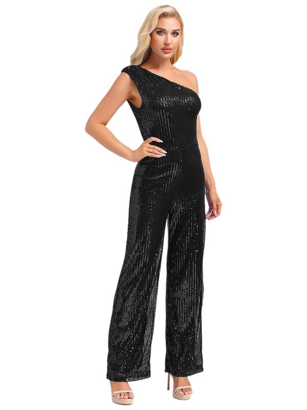 Women One Shoulder Sleeveless Sequins Jumpsuit for Cocktail Party thumb