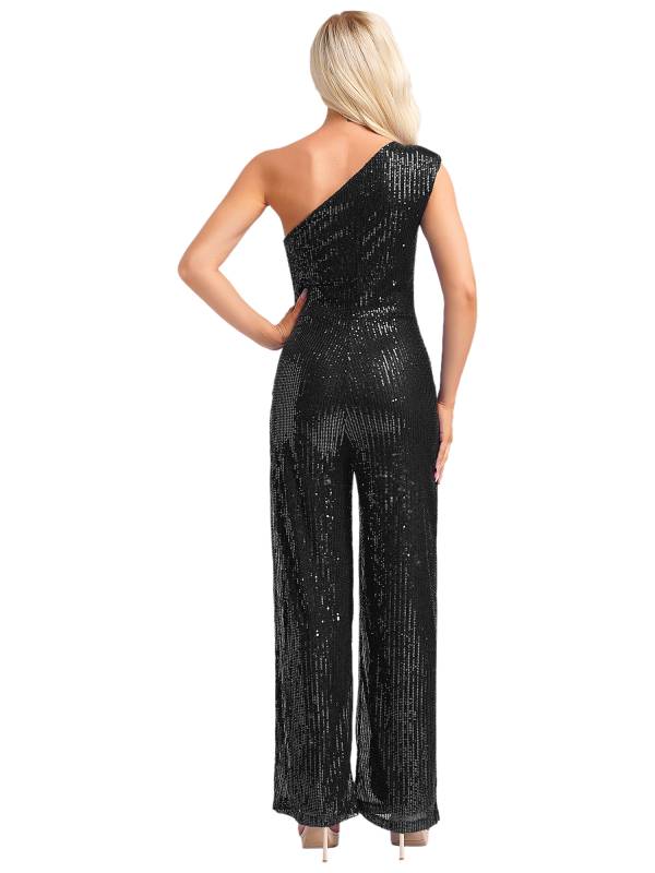 Women One Shoulder Sleeveless Sequins Jumpsuit for Cocktail Party thumb