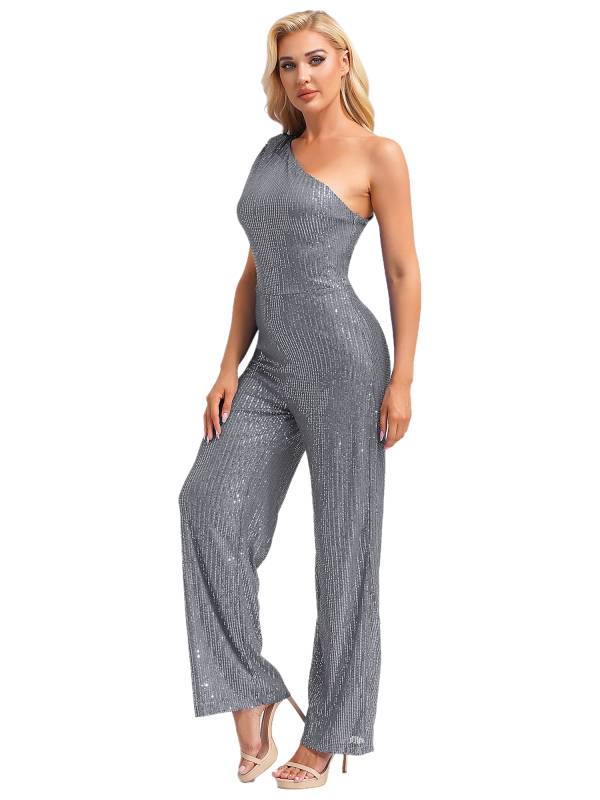 Women One Shoulder Sleeveless Sequins Jumpsuit for Cocktail Party thumb