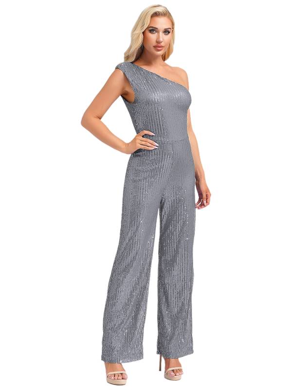Women One Shoulder Sleeveless Sequins Jumpsuit for Cocktail Party thumb
