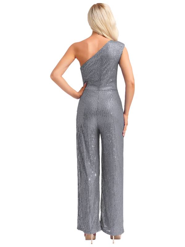 Women One Shoulder Sleeveless Sequins Jumpsuit for Cocktail Party thumb