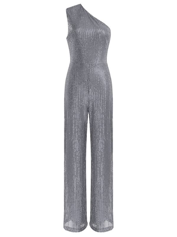 Women One Shoulder Sleeveless Sequins Jumpsuit for Cocktail Party thumb