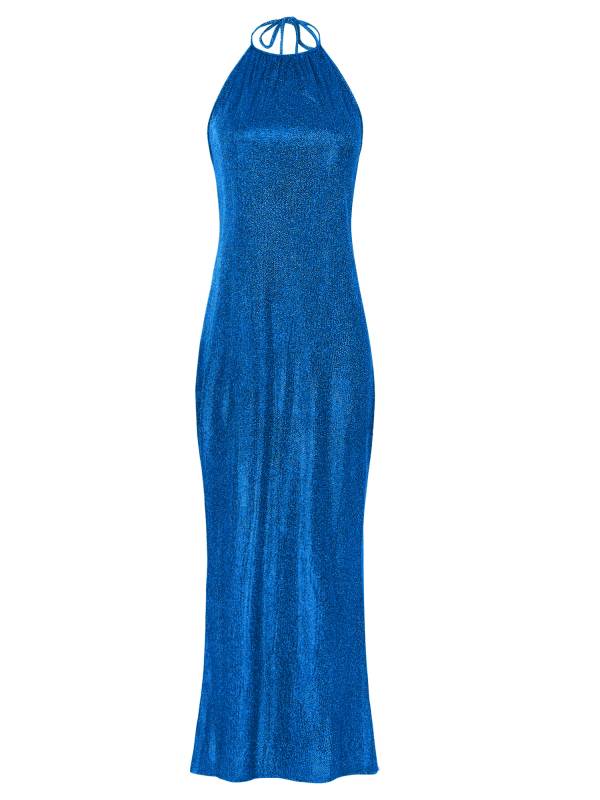 Women Sleeveless Halter Neck Glittery Bodycon Dress for Evening Party thumb