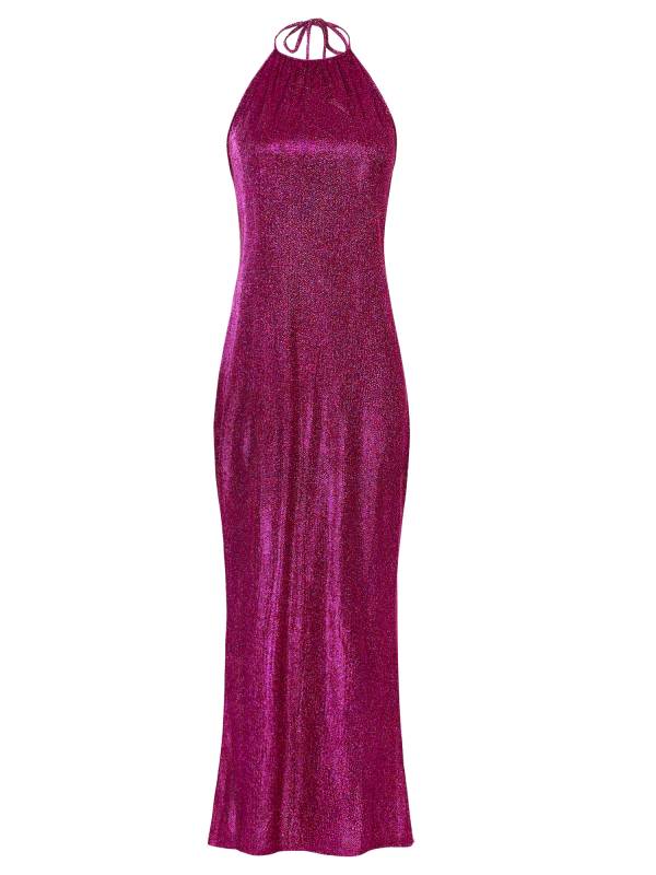 Women Sleeveless Halter Neck Glittery Bodycon Dress for Evening Party thumb