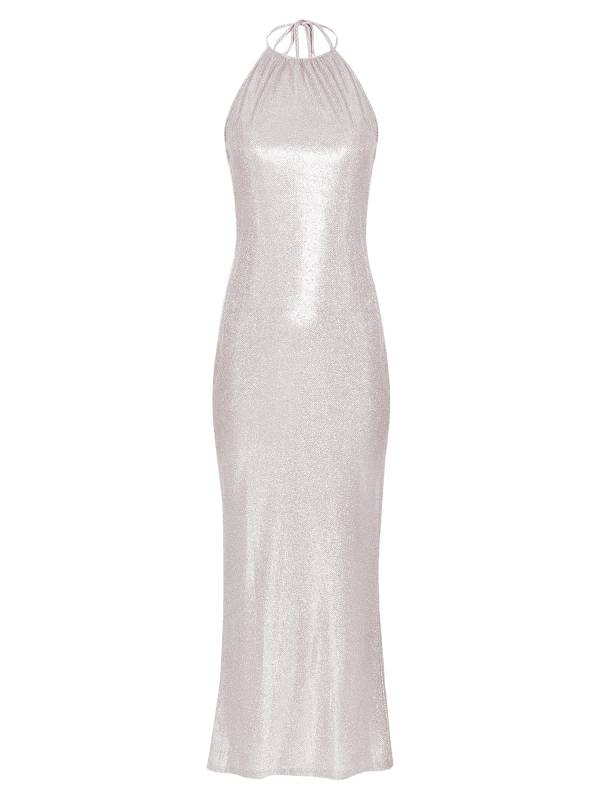 Women Sleeveless Halter Neck Glittery Bodycon Dress for Evening Party thumb