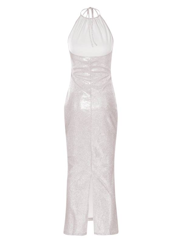 Women Sleeveless Halter Neck Glittery Bodycon Dress for Evening Party thumb