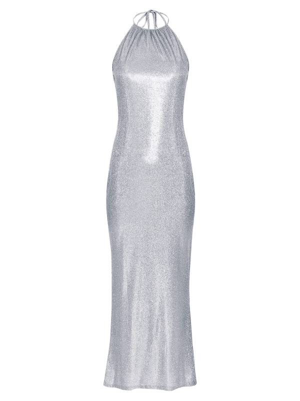 Women Sleeveless Halter Neck Glittery Bodycon Dress for Evening Party thumb
