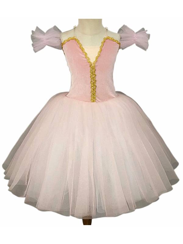 Kids Girls Off the Shoulder Velvet Tutu Dress with Tulle Wristbands thumb