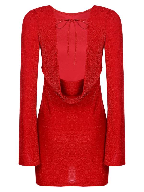 Women Long Sleeve Glittery Backless Self-tied Bodycon Mini Dress for Cocktail thumb
