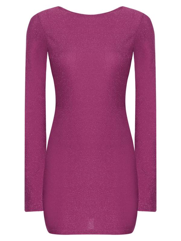 Women Long Sleeve Glittery Backless Self-tied Bodycon Mini Dress for Cocktail thumb