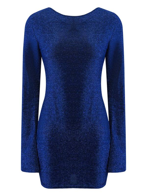 Women Long Sleeve Glittery Backless Self-tied Bodycon Mini Dress for Cocktail thumb