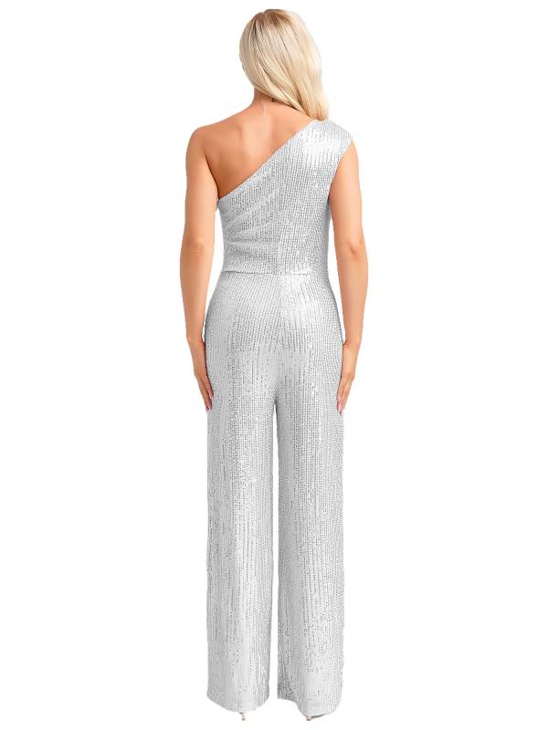 Women One Shoulder Sleeveless Sequins Jumpsuit for Cocktail Party thumb