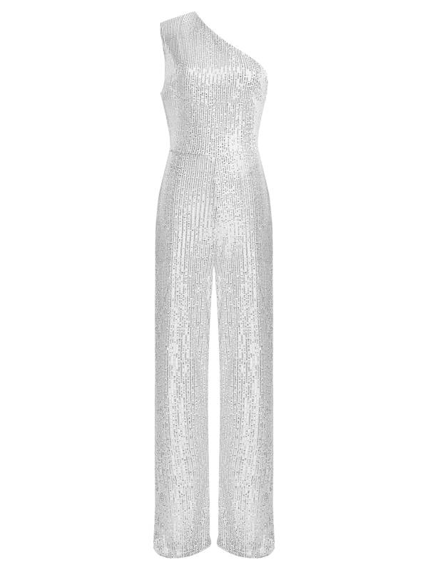 Women One Shoulder Sleeveless Sequins Jumpsuit for Cocktail Party thumb