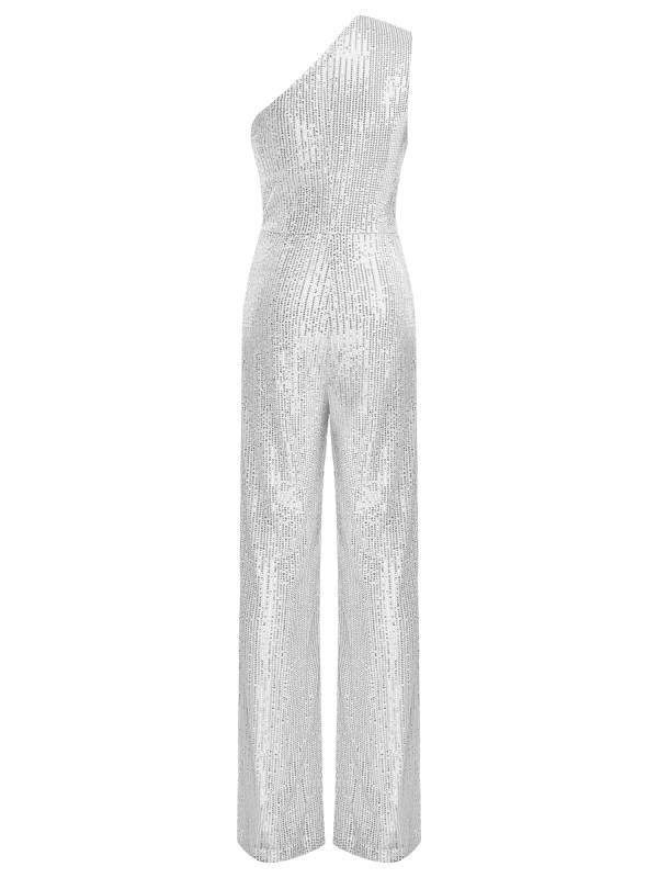 Women One Shoulder Sleeveless Sequins Jumpsuit for Cocktail Party thumb