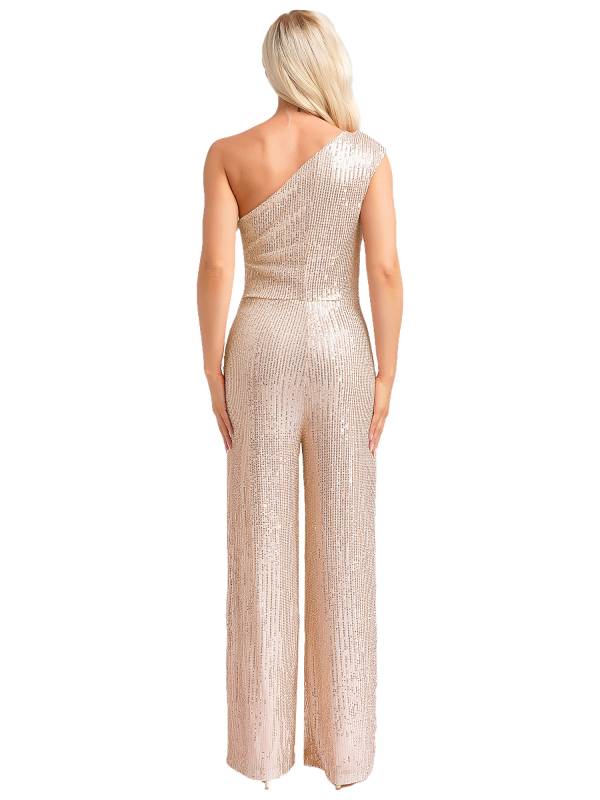 Women One Shoulder Sleeveless Sequins Jumpsuit for Cocktail Party thumb