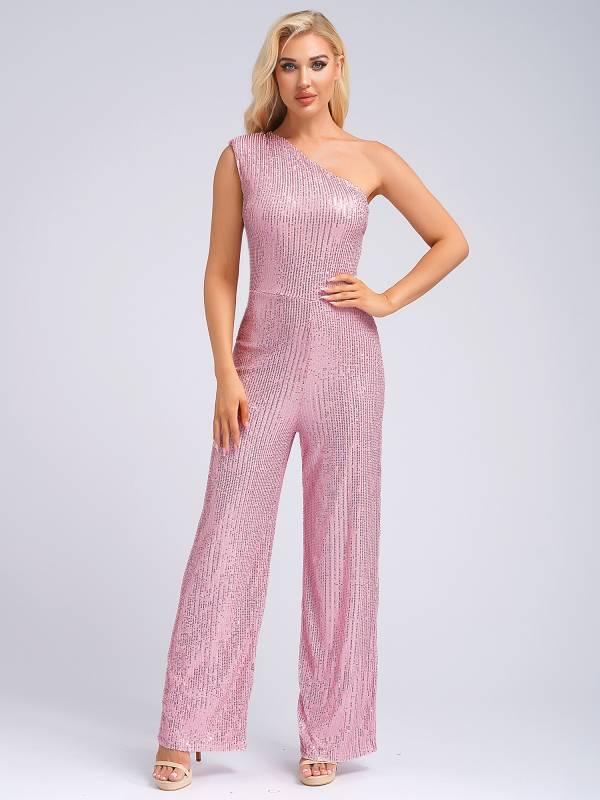 Women One Shoulder Sleeveless Sequins Jumpsuit for Cocktail Party thumb