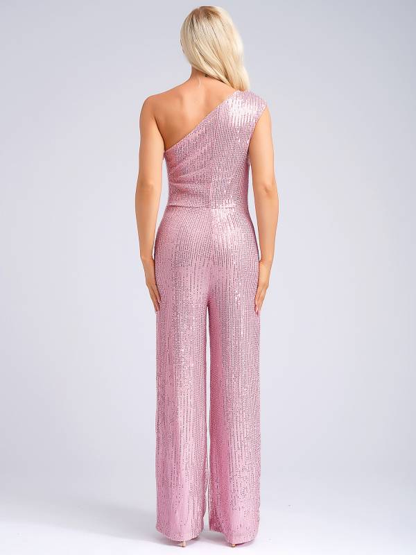 Women One Shoulder Sleeveless Sequins Jumpsuit for Cocktail Party thumb