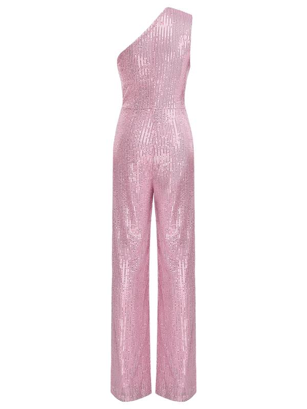 Women One Shoulder Sleeveless Sequins Jumpsuit for Cocktail Party thumb