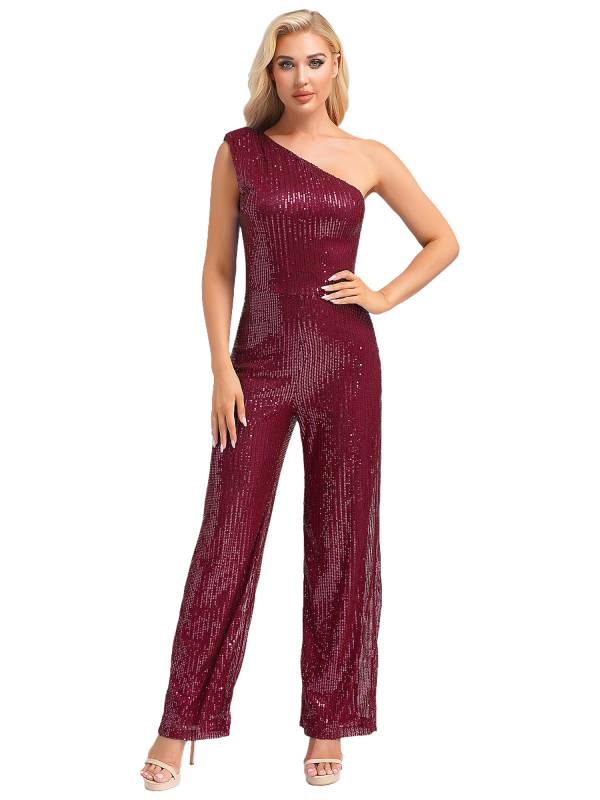 Women One Shoulder Sleeveless Sequins Jumpsuit for Cocktail Party thumb