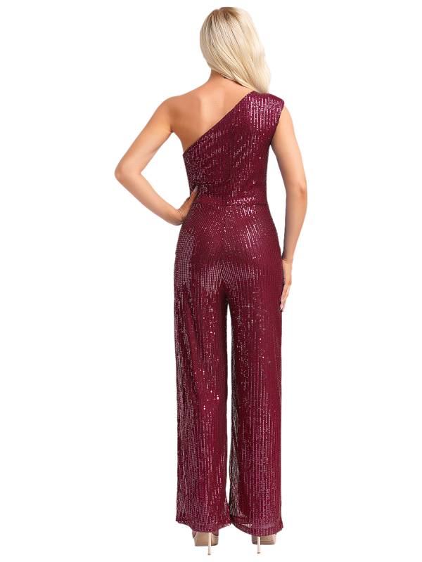 Women One Shoulder Sleeveless Sequins Jumpsuit for Cocktail Party thumb