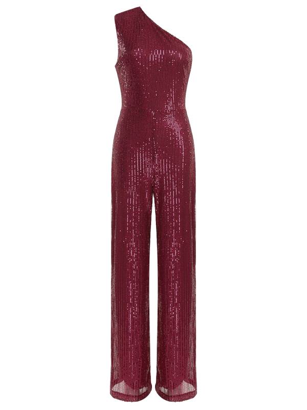 Women One Shoulder Sleeveless Sequins Jumpsuit for Cocktail Party thumb