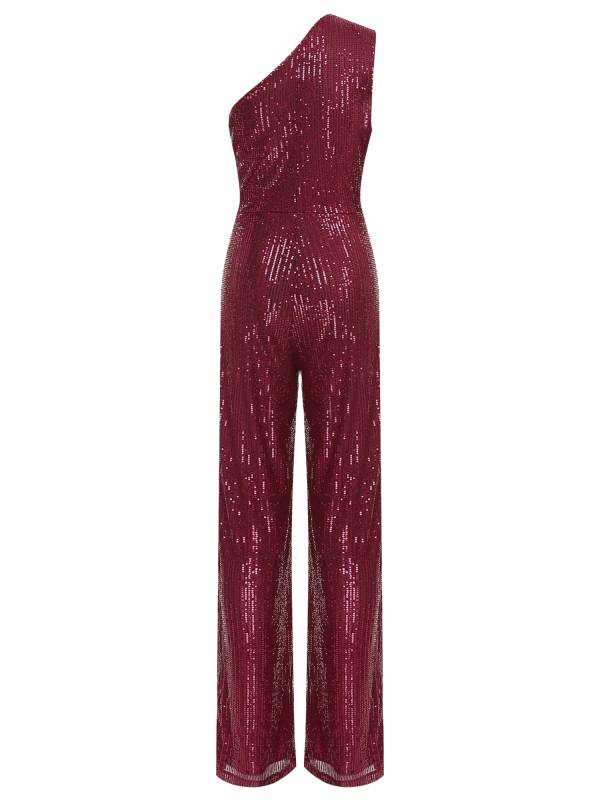 Women One Shoulder Sleeveless Sequins Jumpsuit for Cocktail Party thumb
